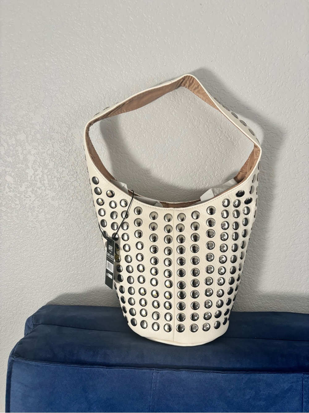 NYC White Studded Shoulder Bag